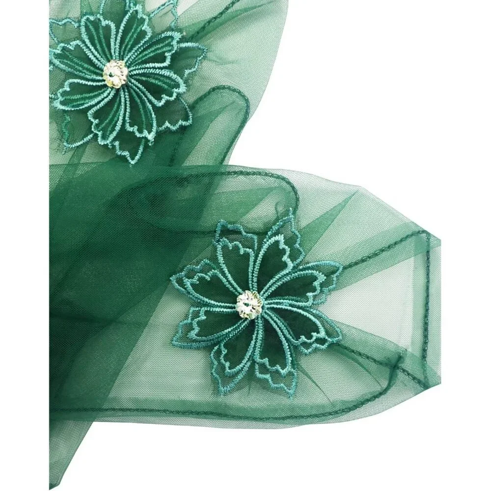 Women's Short Floral Green Diamond Flower Gloves Tulle Tea Opera Party Elegant